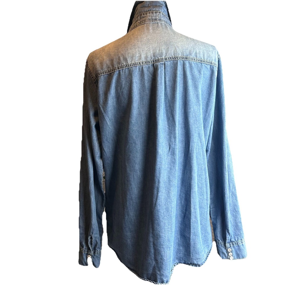 AVA COSTUME Women's X-Large Dark Blue Denim Long Sleeve Double Pockets Shirt - Picture 4 of 11